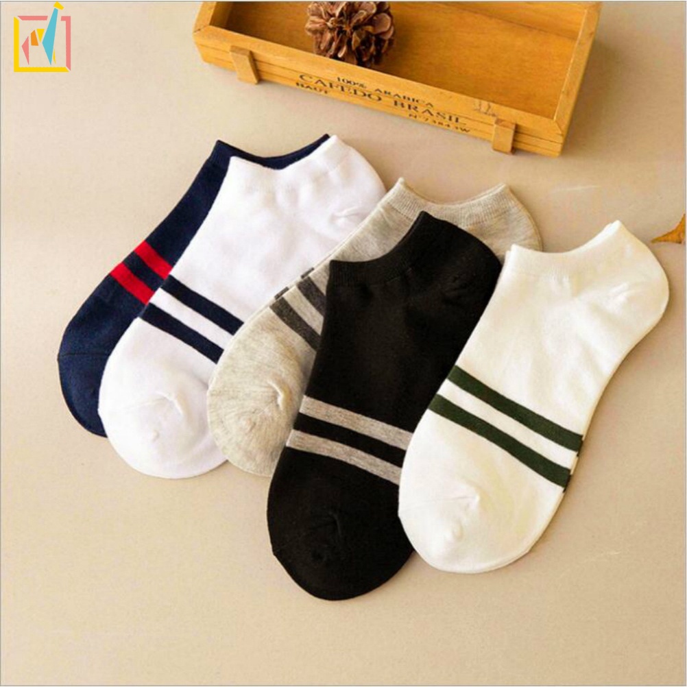 Vớ Thể Thao Cotton Cổ Thấp Chống Mồ Hôi Họa Tiết Kẻ Sọc Cho Nam