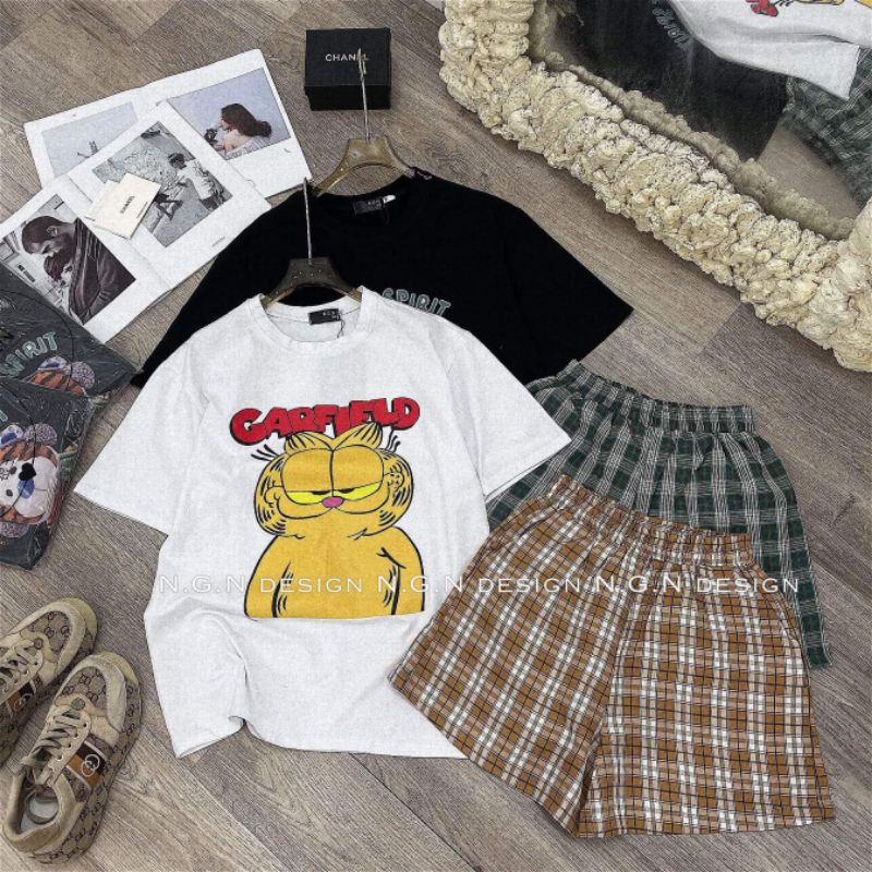 Sét áo phông mèo+quần sooc kẻ