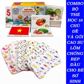 Combo 1 gối non sơ sinh và bộ thẻ học Bibo 16 chủ đề
