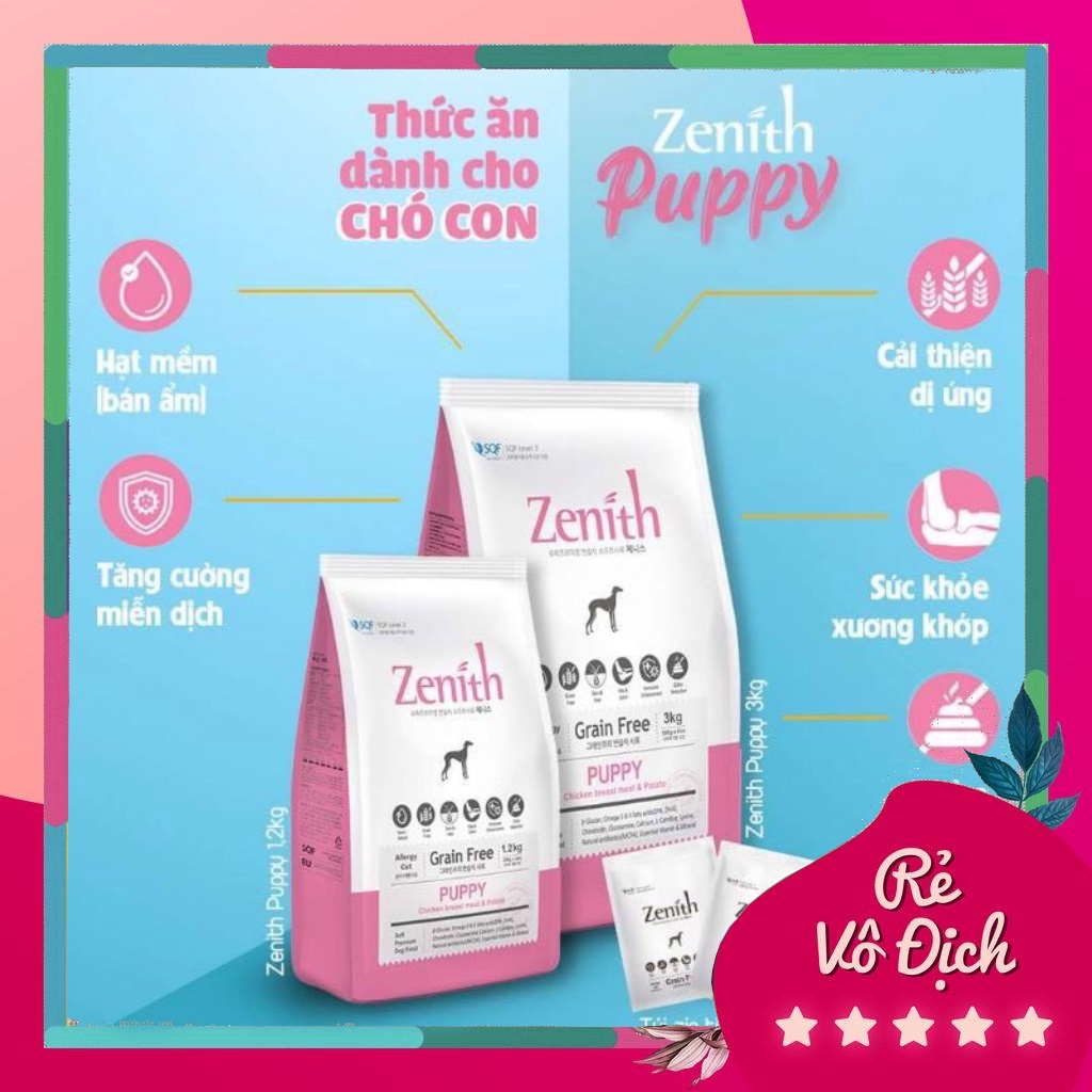 [Ship hoả tốc nội thành HCM- túi 1.2kg] Thức ăn hạt mềm cho chó con dưới 12 tháng Zenith puppy