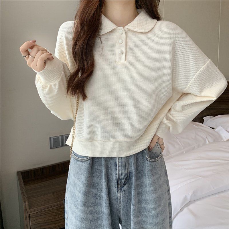 Áo Sweater tay dài dáng rộng cổ polo thời trang mùa thu 0323 | WebRaoVat - webraovat.net.vn