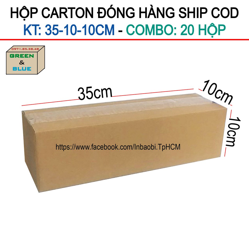20 Hộp 35x10x10 cm, Hộp Carton 3 lớp đóng hàng chuẩn Ship COD (Green &amp; Blue Box, Thùng giấy - Hộp giấy giá rẻ)