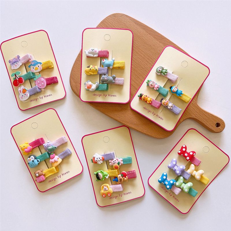 Set 5 Kẹp Tóc Hình Thú Hoạt Hình Bằng Nhựa Resin Phong Cách Hàn Quốc Cho Bé