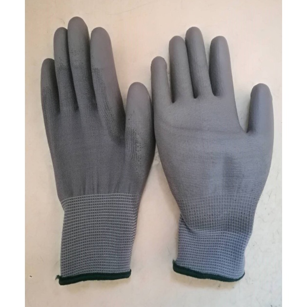 Gang tay phủ ngón PU màu xám bảo hộ lao động, phòng sạch tăng độ bám ma sát