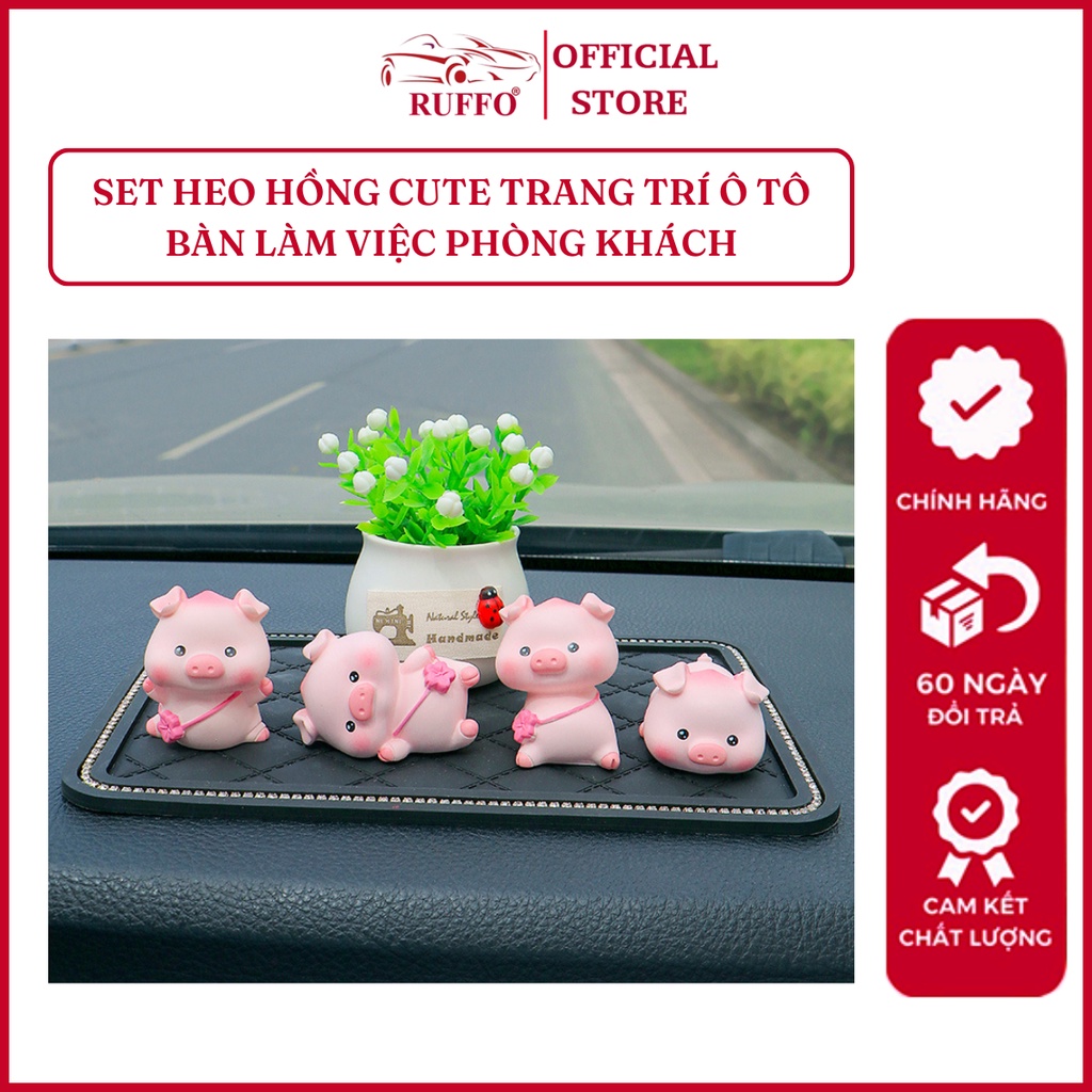 Set Mô Hình 4 Chú heo Hồng Ruffo Trang Trí Taplo Xe Ô Tô Xe Hơi Bàn Làm Việc Bàn Học Chất Liệu Cao Cấp Siêu Đáng Yêu