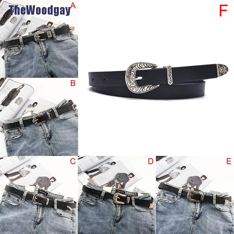 Thắt Lưng Da Màu Đen Khóa Kim Loại Trái Tim Phong Cách Vintage Cho Nữ