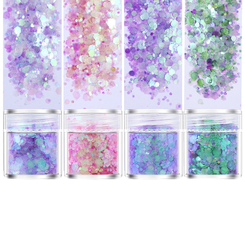 [Hàng mới về] Bộ 4 lọ bột kim tuyến siêu mịn siêu mỏng dùng trang trí móng tay