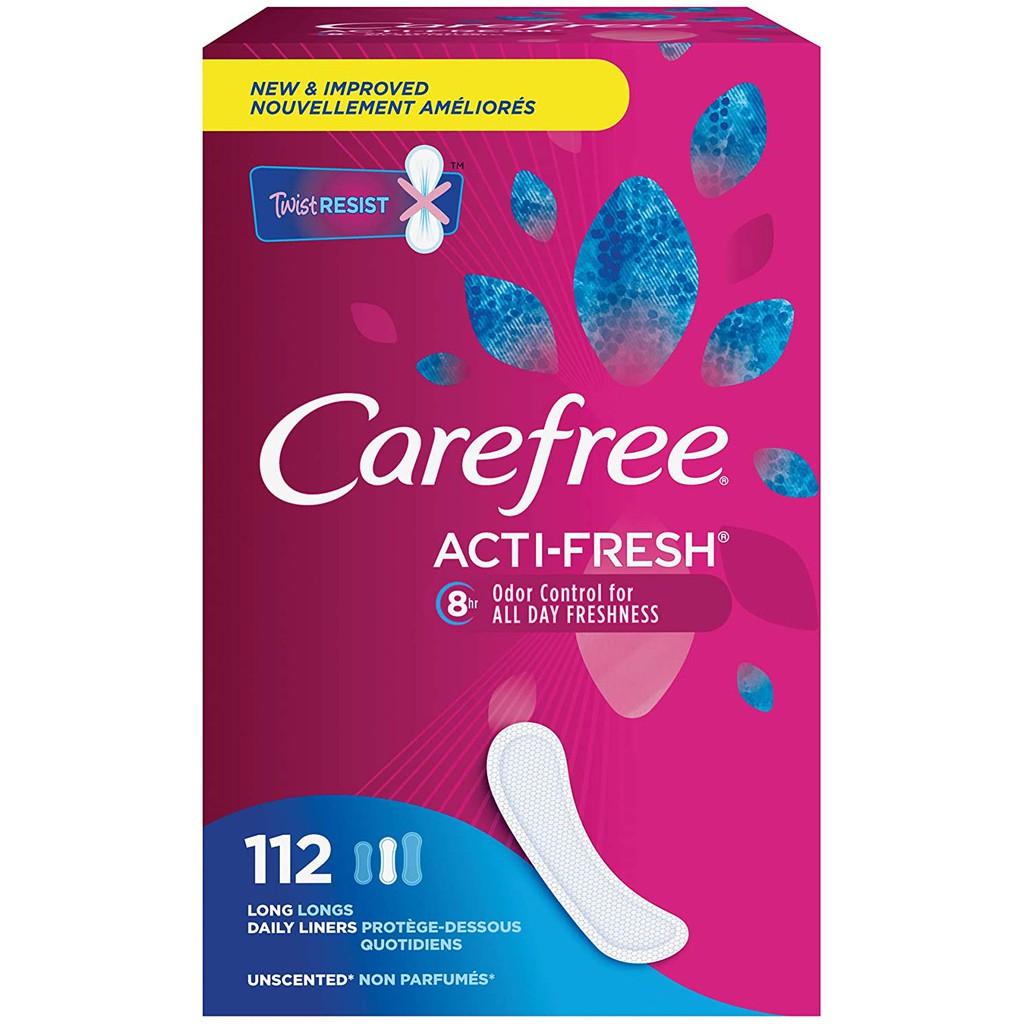 Hộp băng vệ sinh hàng ngày Carefree Unscented Acti-Fresh Body Shaped Panty Liners (Mỹ)