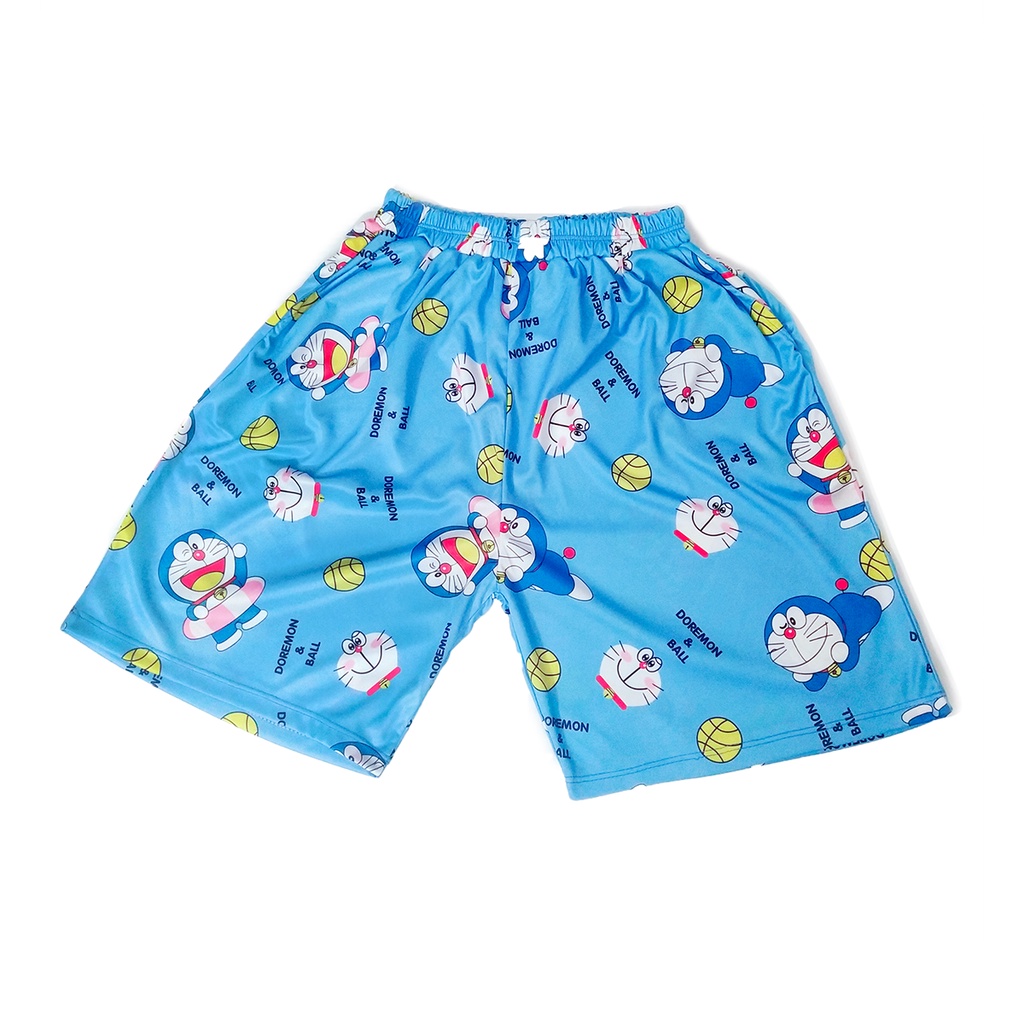 Quần đùi hoạt hình hoạ tiết mèo ú Doremon chất thun cotton phom rộng thoáng mát