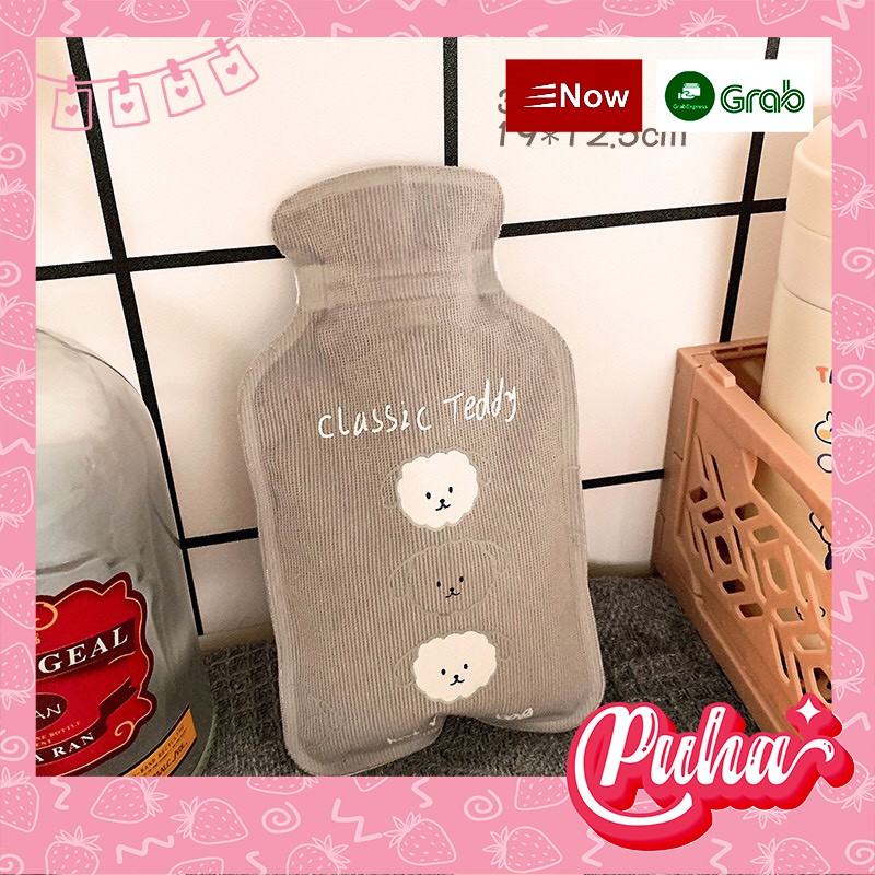 Túi chườm nóng lạnh mini Puha đa năng chườm bụng sưởi ấm tay chân 200ml , teddy xám