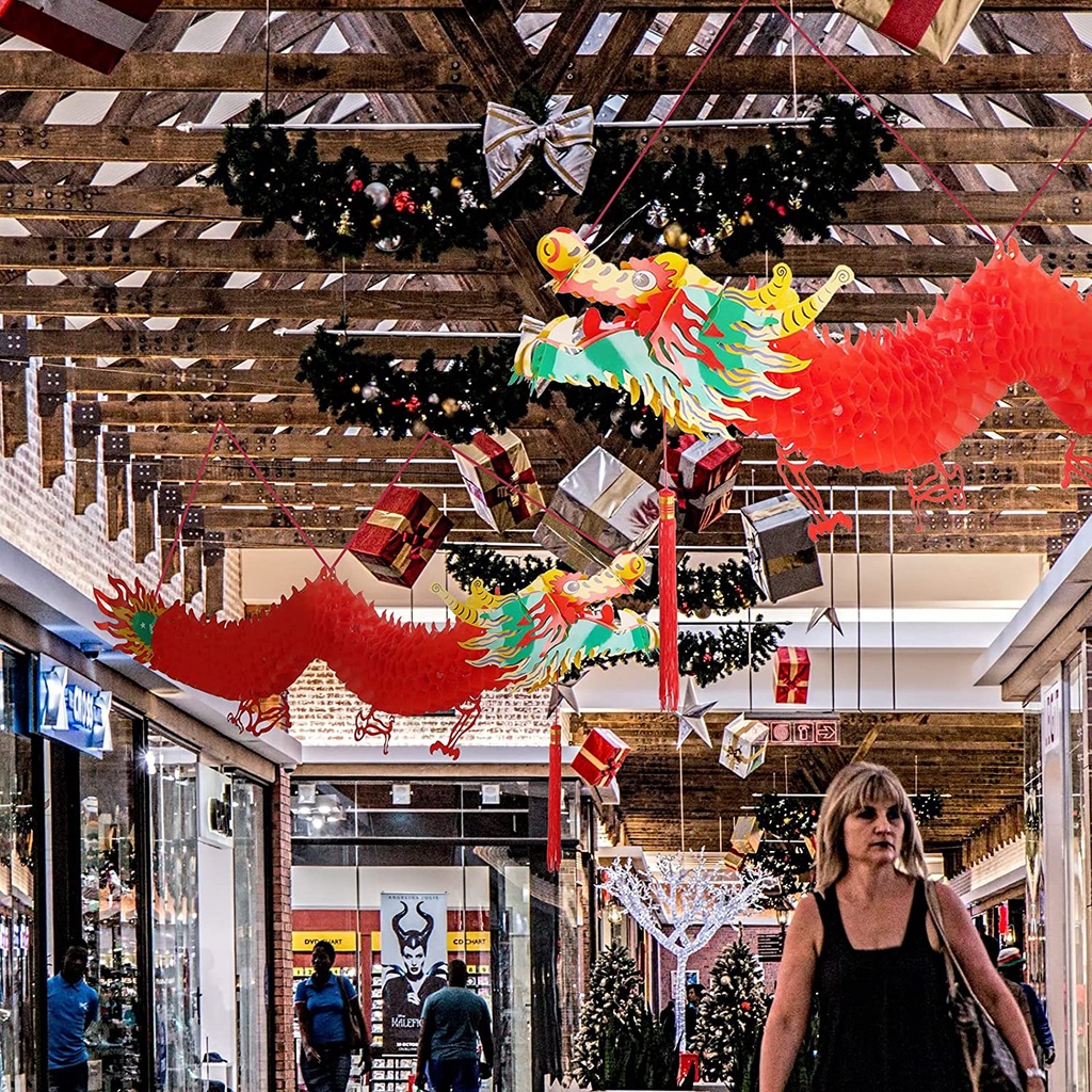 2 cái Tết Nguyên Đán Rồng Đỏ Vòng Hoa Treo Trang Trí Bằng Nhựa 3D Không Thấm Nước Đồ Trang Trí Bên Đèn Lồng, 0.5M