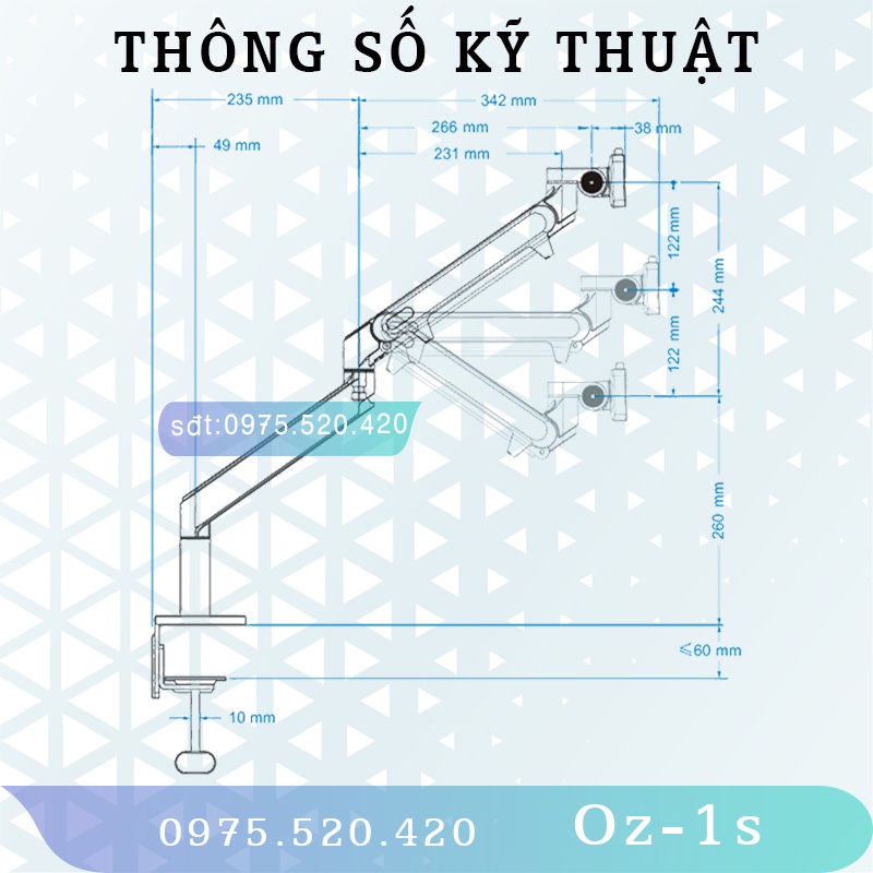 Oz-1S &quot;Giá treo màn hình máy tính&quot; kiêm &quot;Giá đỡ Laptop&quot; - Hợp kim nhôm [Màn hình 17-30inch] [Laptop 10-17inch]