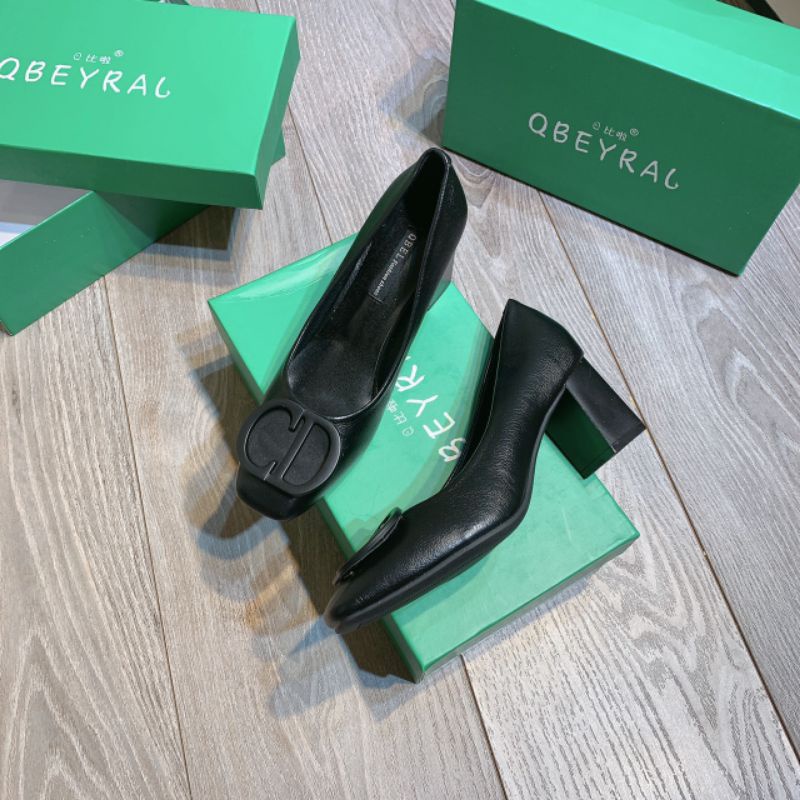 X(ẢNH THẬT) Giày Cao Gót Vuông 6p Khoá CD Da Thật Siêu Mềm QBEY Fullbox Cao Cấp
