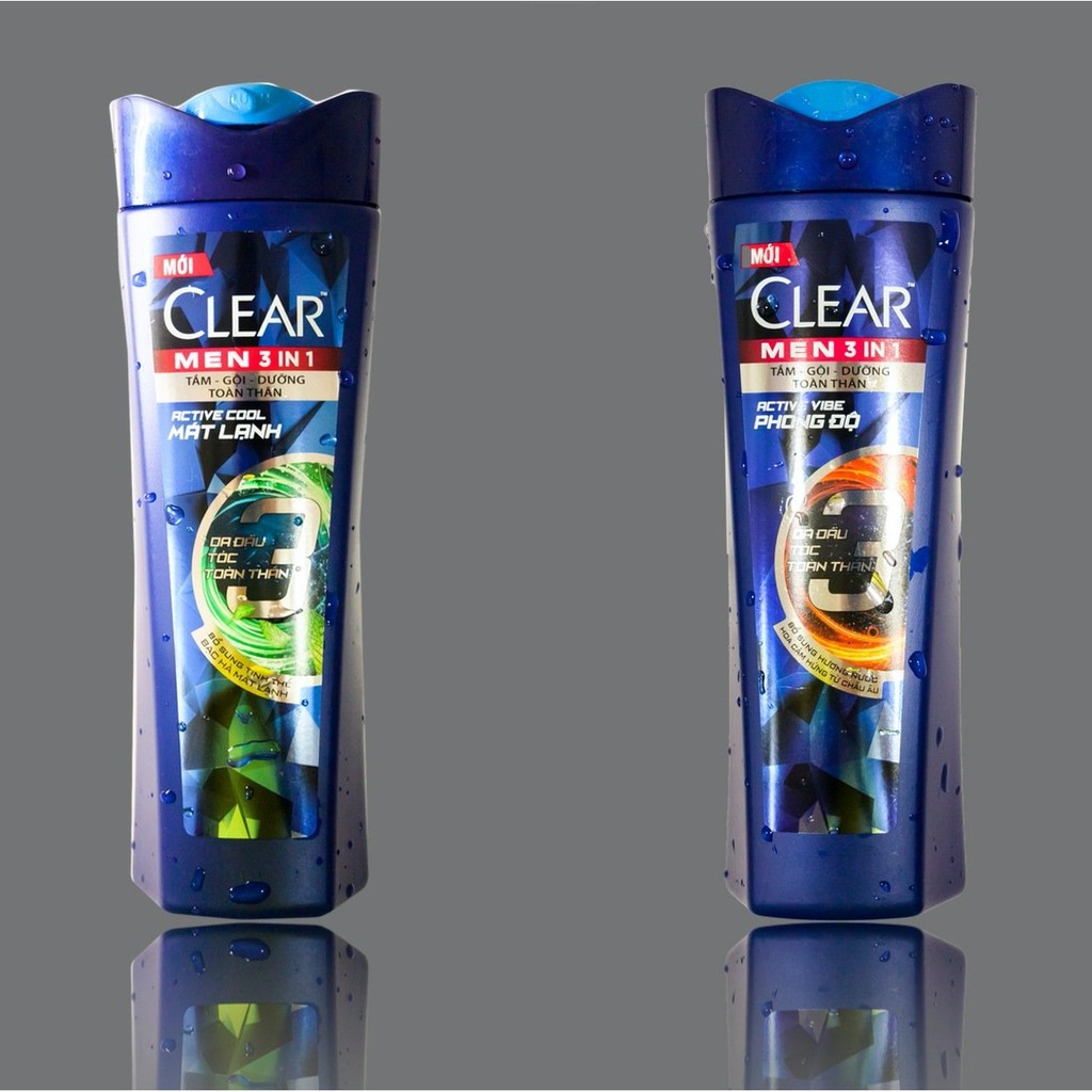 Clear Thảo Dược Men 3in1 tắm gội dưỡng: Bạc Hà và Active