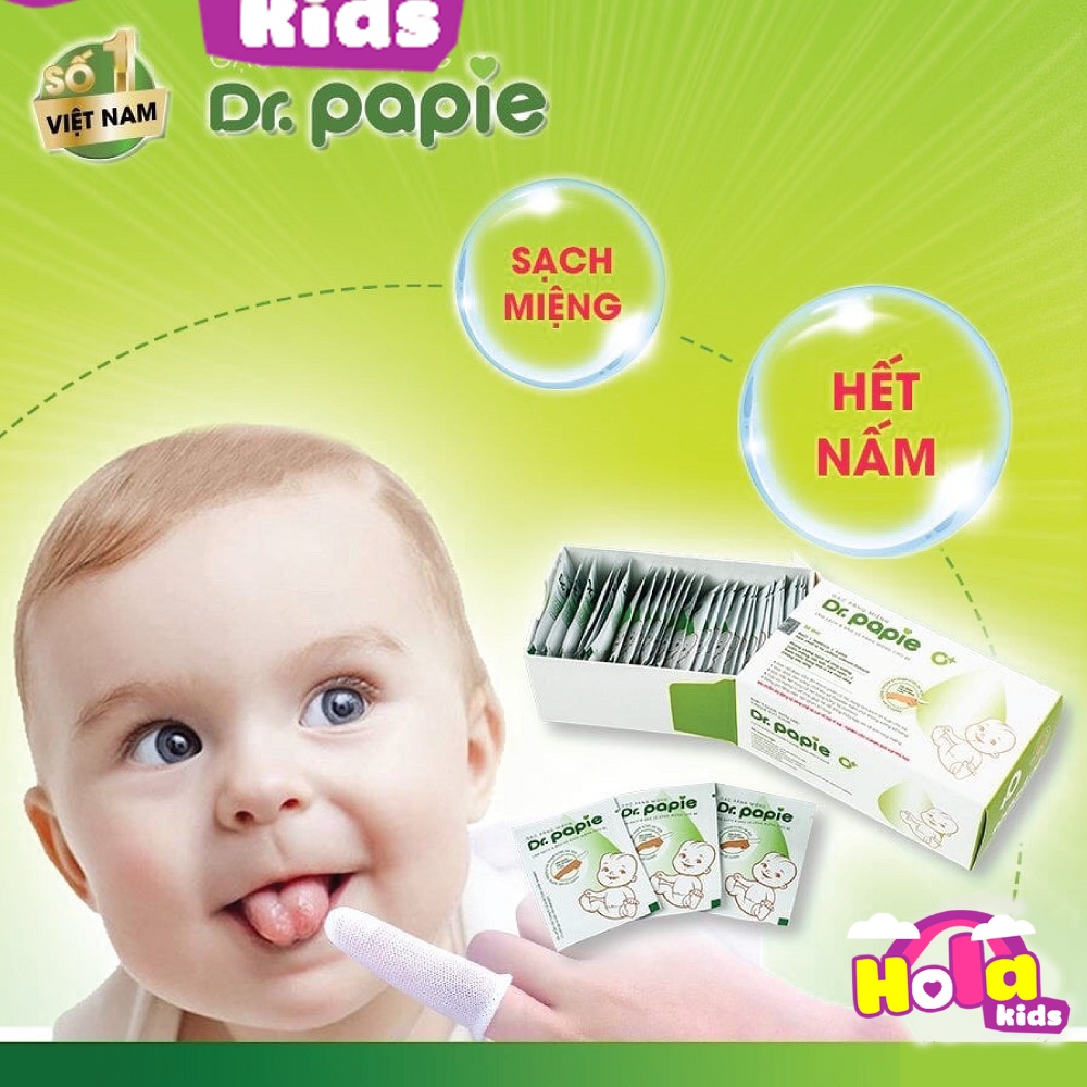 Gạc rơ lưỡi Dr Papie chăm sóc răng miệng cho bé HolaKids hộp 30 miếng