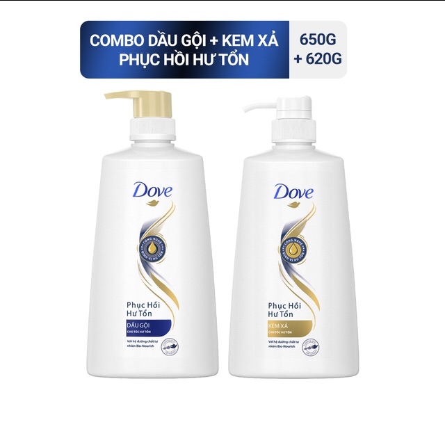 Bộ sản phẩm Dove phục hồi hư tổn dầu gội 650g + dầu xả 620g