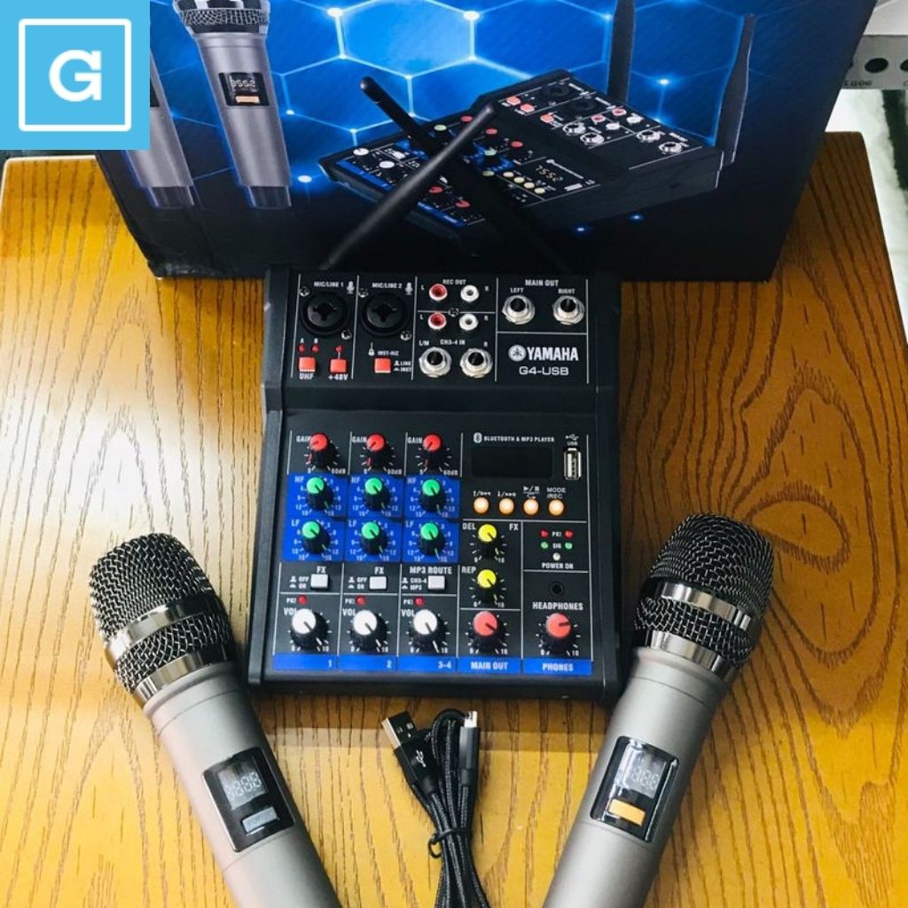 Mixer Livestream Yamaha G4 ÚSB Bluetooth ( tặng jack loa keo + jack 3.5 bông sen + 2 micro )