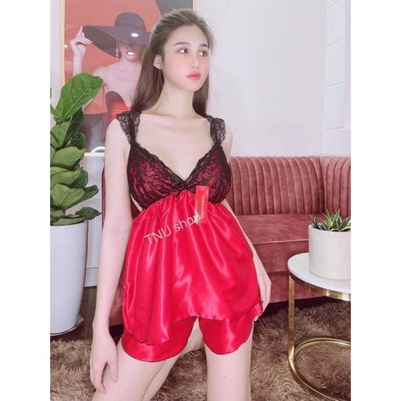 [Có size 70kg] Đồ ngủ sexy nữ bigsize/ Đồ ngủ 2 dây viền ren đen không mút, chất phi mịn quyến rũ 382