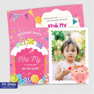Thiệp thôi nôi –  sinh nhật theo yêu cầu Pluxi bé tuổi heo (PX_SN66)