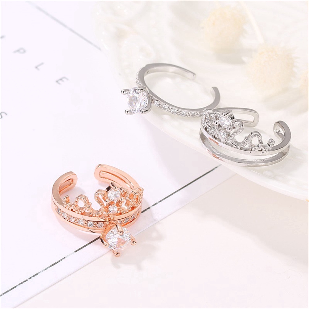 Set 2 nhẫn Qipin dạng hở màu vàng và bạc đính đá zircon điều chỉnh được cho tiệc cưới | BigBuy360 - bigbuy360.vn