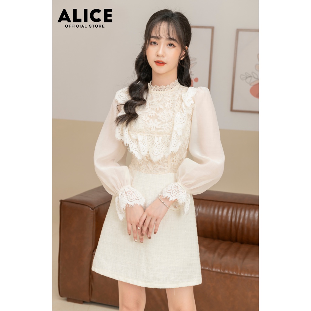 Váy Dạ Tweed Dáng Xòe ALICE Có Lót Quần Chất Vải Dày Dặn Ấm Áp Thiết Kế Dài Tay Cổ Phối Ren Sang Trọng Thanh Lịch V742 | BigBuy360 - bigbuy360.vn