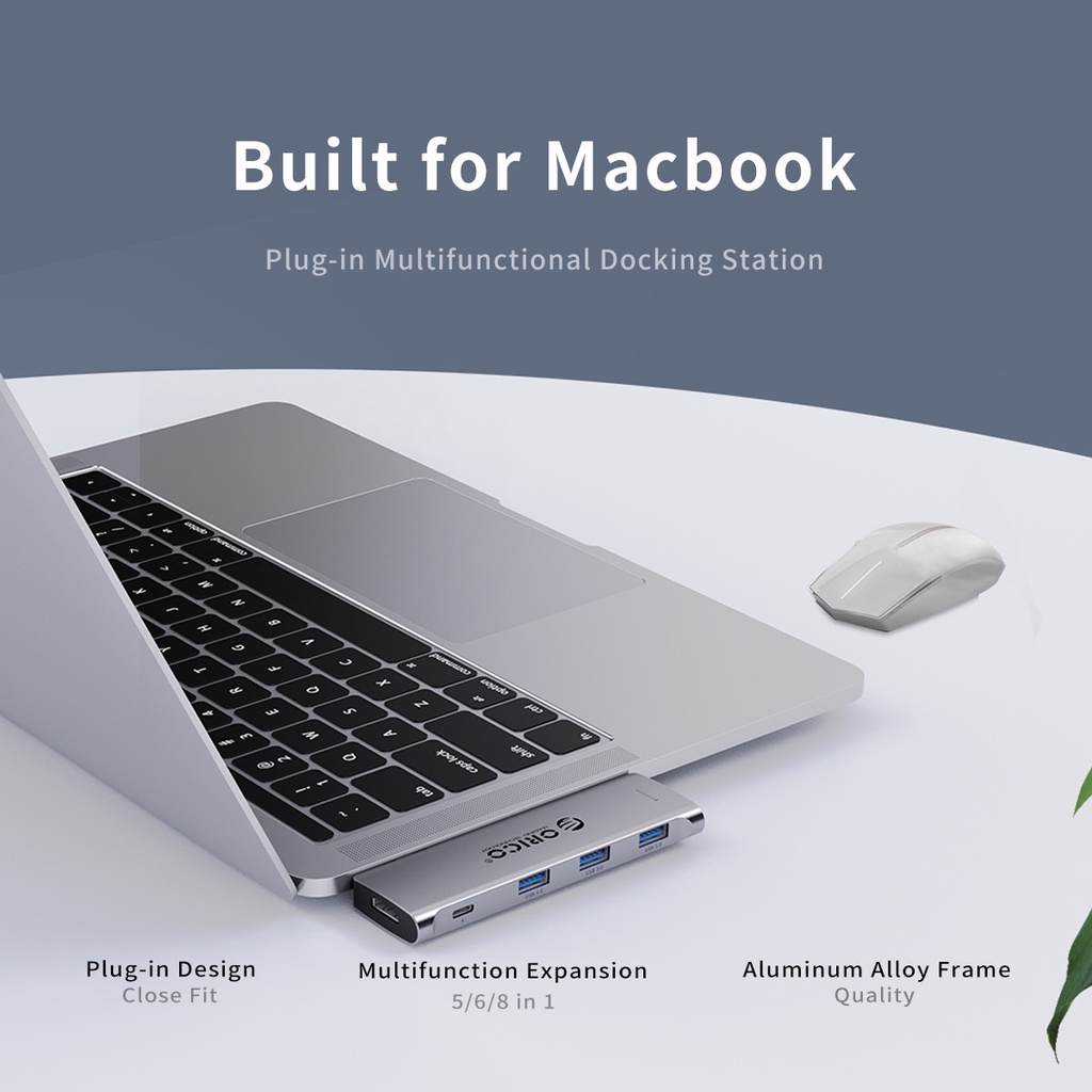 Dock Sạc Chuyển Đổi Orico 2CT-8HR-GY-BP Type C Thunderbolt3 MacBook HDMI 4K@30Hz/ PD 100W Max/ USB(3.0/2.0) TF/SD RJ45