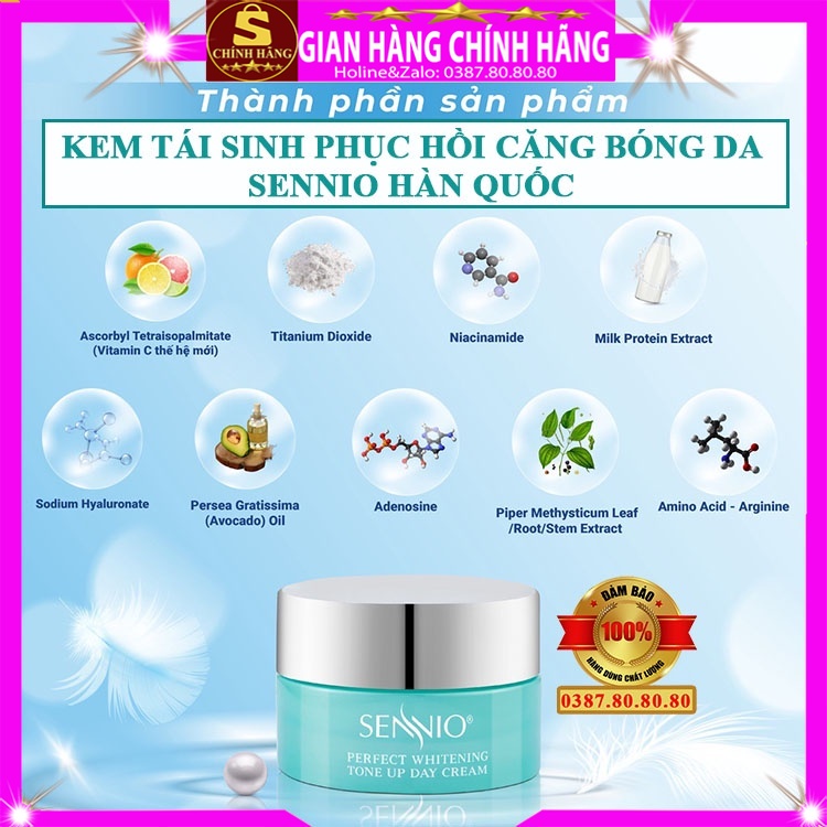Kem dưỡng trắng căng bóng da mặt Sennio hàn quốc tái sinh phục hồi chống lão hóa da dành cho nam nữ bà bầu ban đêm ngày