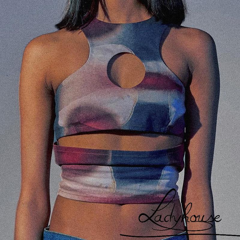 Áo Tank Top Không Tay Cổ Thuyền In Họa Tiết Trừu Tượng Thời Trang Mùa Hè Cho Nữ