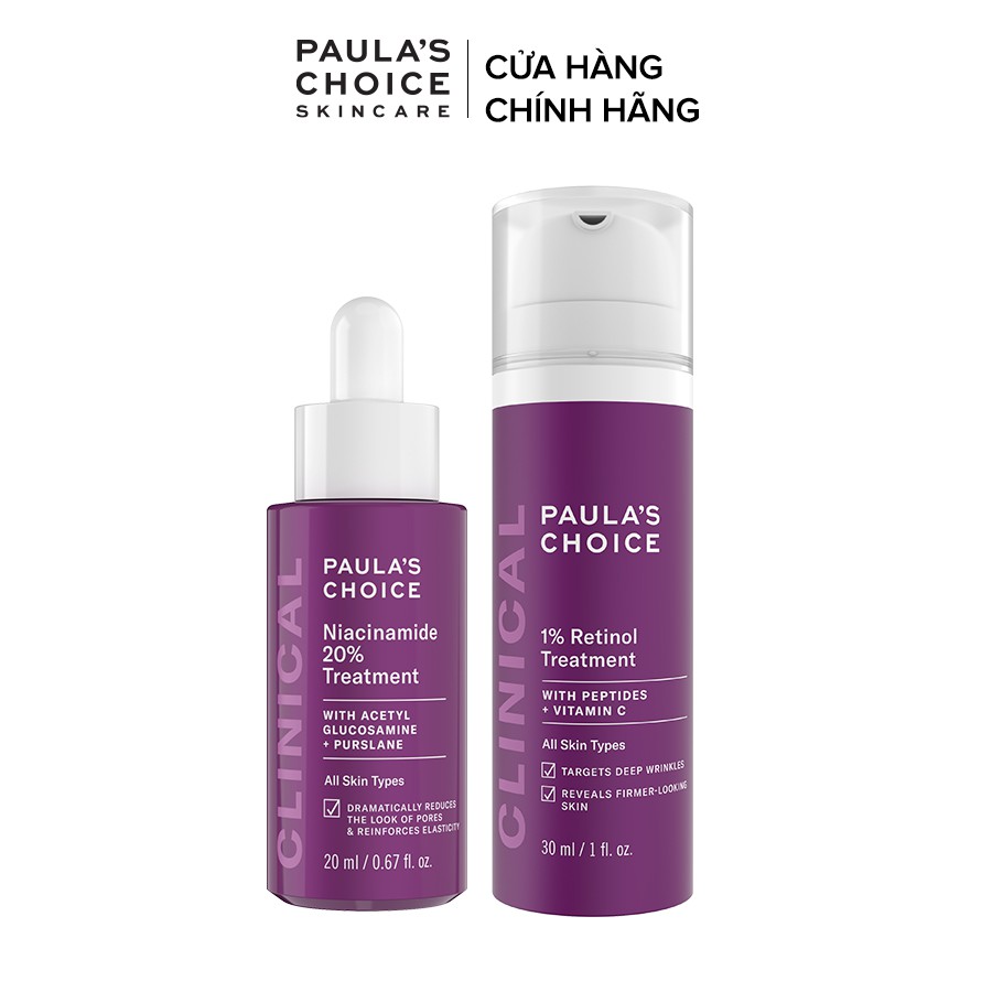 Bộ tinh chất mịn da và ngăn ngừa lão hóa Paula's Choice Niacinamide 20% 20ml và 1% Retinol Treatment 20ml Mã 8030.8010