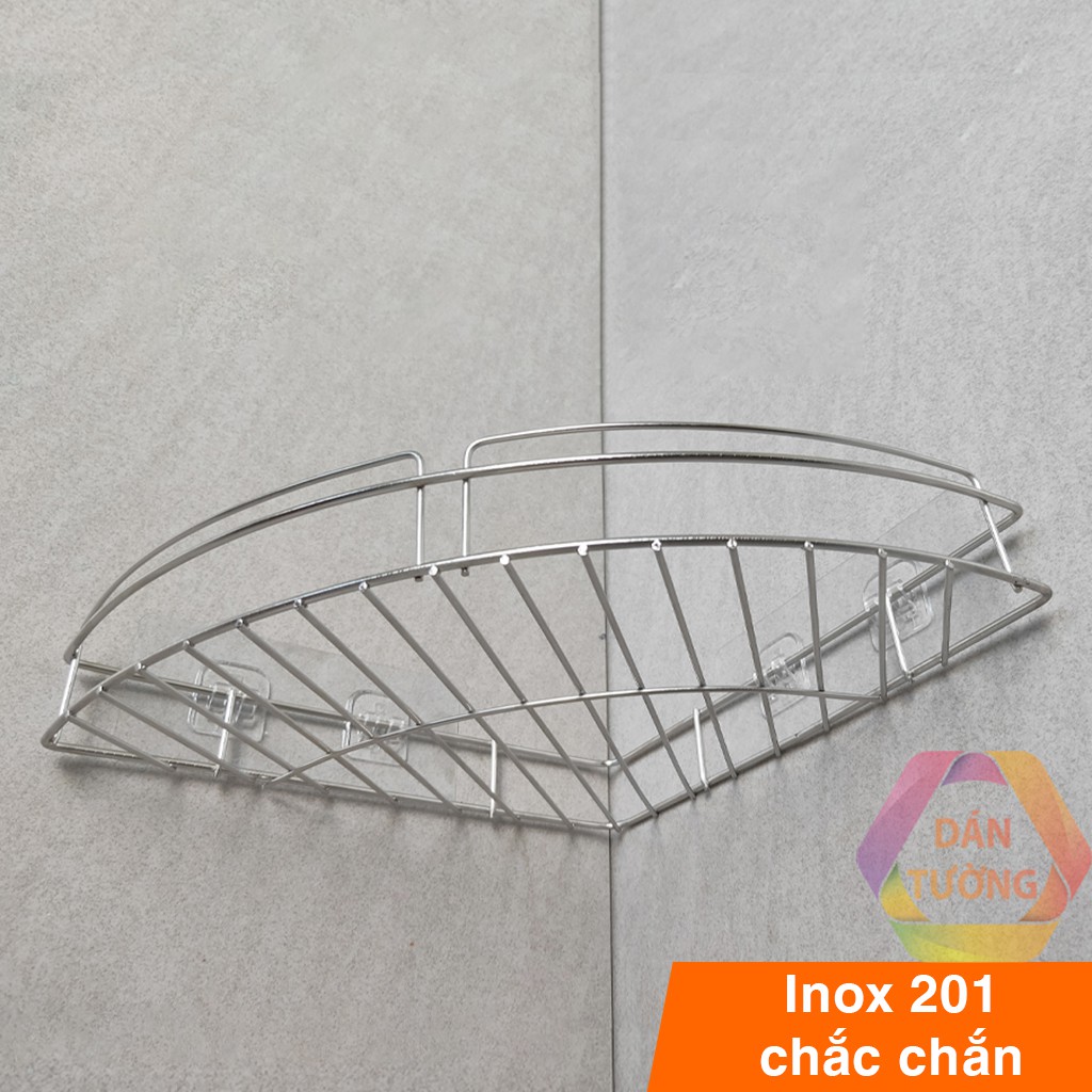 Kệ góc nhà tắm inox dán tường MDT, giá móc treo đồ nhà tắm inox 201 đựng dầu gội đầu sữa tắm đa năng - KG1