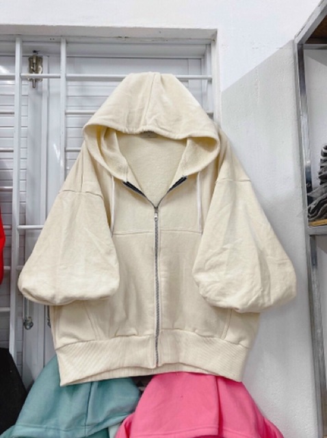 Áo khoác nỉ trơn form rộng tay lồng đèn, toàn bộ là ảnh thật