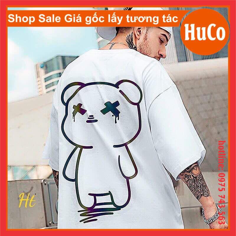 áo phông, thun tay lỡ nam nữ🦋áo phản quang 7 màu gấu quay lưng🦋thời trang cặp đôi, form thụng unisex chất cotton mềm mịn