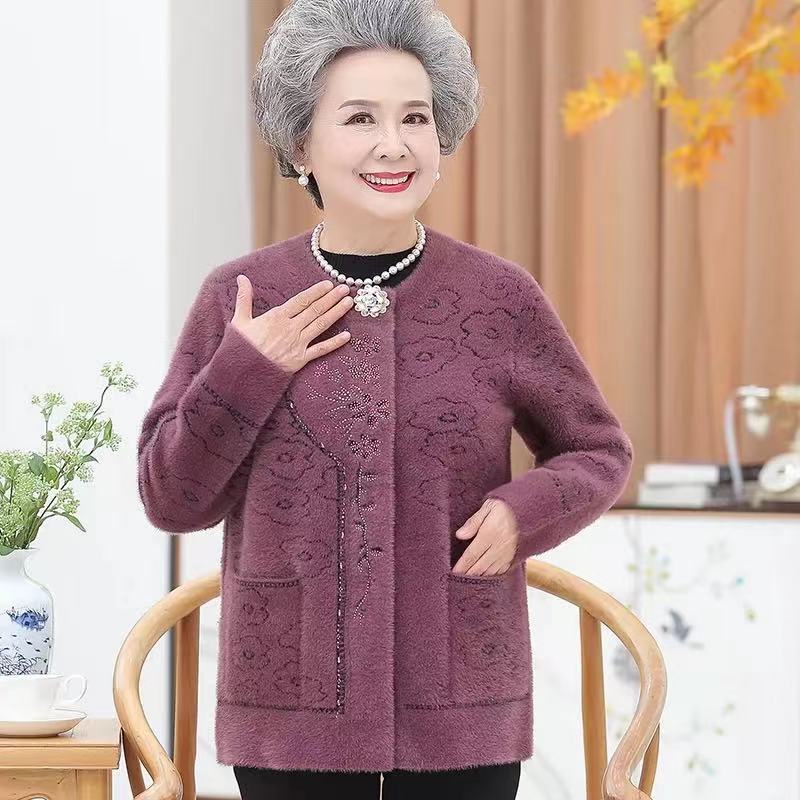 Người trung niên và cao tuổi quần áo thu đông mới của mẹ khoác nhung lông chồn