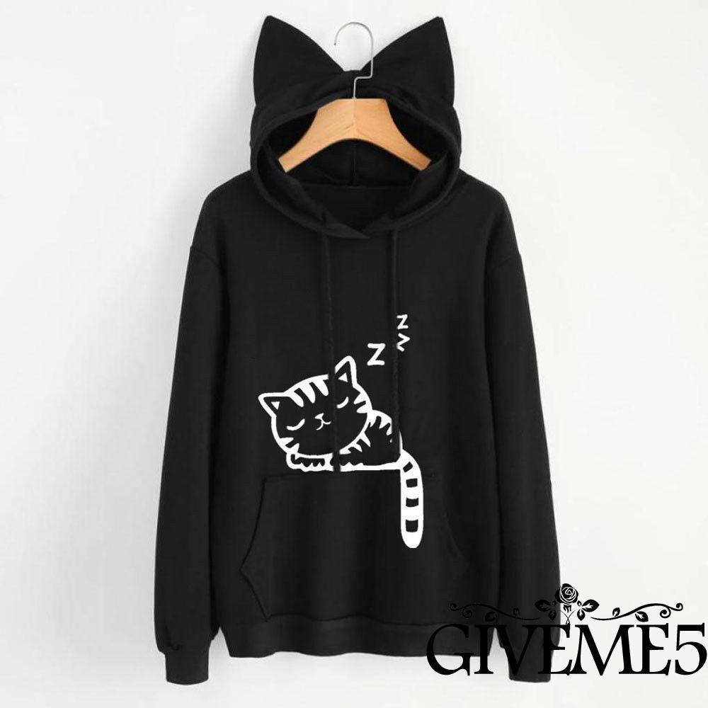 ♨♨-Women Long Sleeve Hooded Pullover Size S, M, L, XL, XXL)