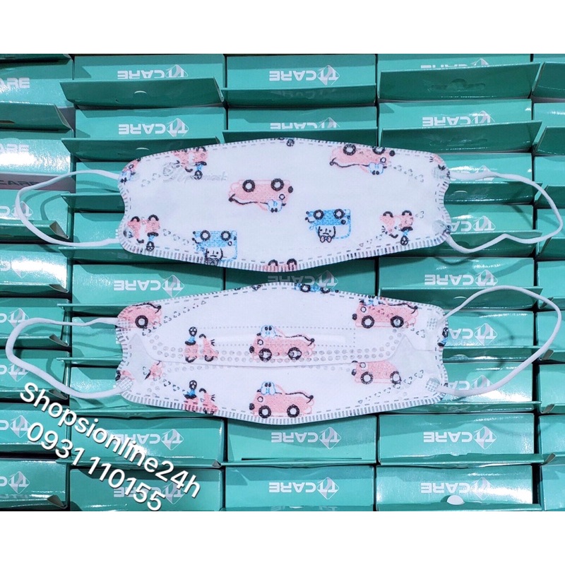 ✅ Hộp 10 cái khẩu trang cho trẻ em kf94 , 4D TTCare hình xe ô tô