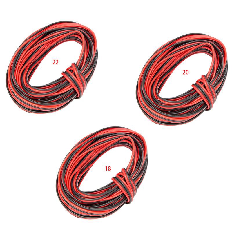 10M 18/20/22 Gauge AWG Electrical Cable Wire 2pin Tinned Copper Insulated PVC Extension LED Strip Black Red