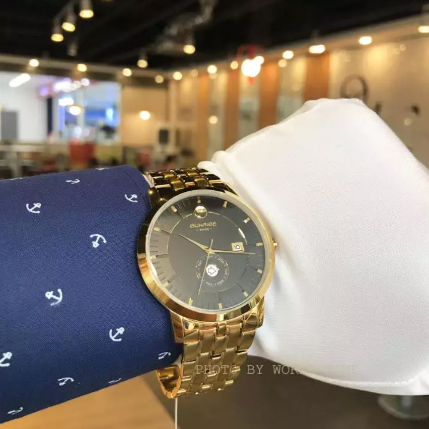 Đồng Hồ Nam Sunrise 1115SA Kính Sapphire Chống Xước Màu Vàng + Thẻ Bảo Hành