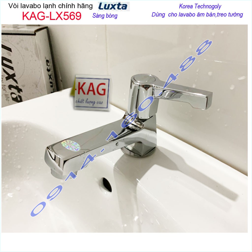 Vòi lavabo lạnh Luxta KAG-LX569 tay gạt vuông, Vòi chậu rửa nước mạnh chrome bóng thiết kế đẹp chất lượng siêu bền