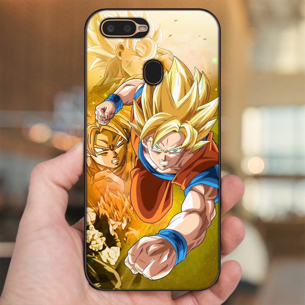 Ốp lưng Oppo A5S, A7, A12, F9 viền đen in hình Goku Dragon Ball