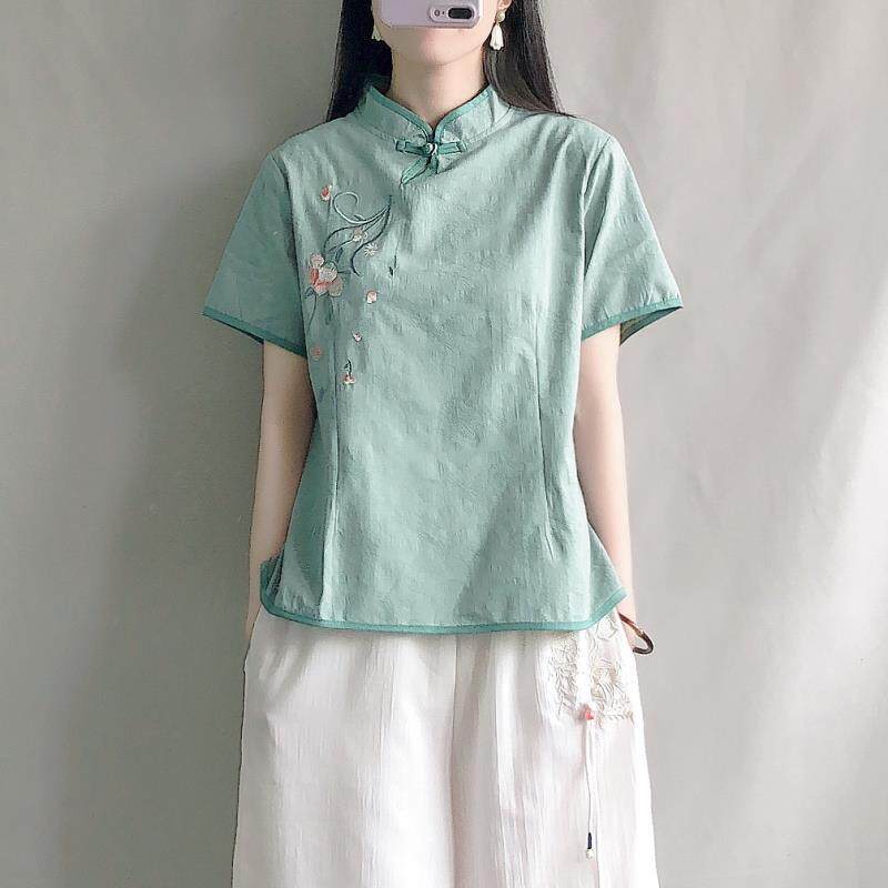 Áo Sơ Mi Cotton Lanh Cổ Đứng Cài Nút Phong Cách Retro Trung Hoa 2022