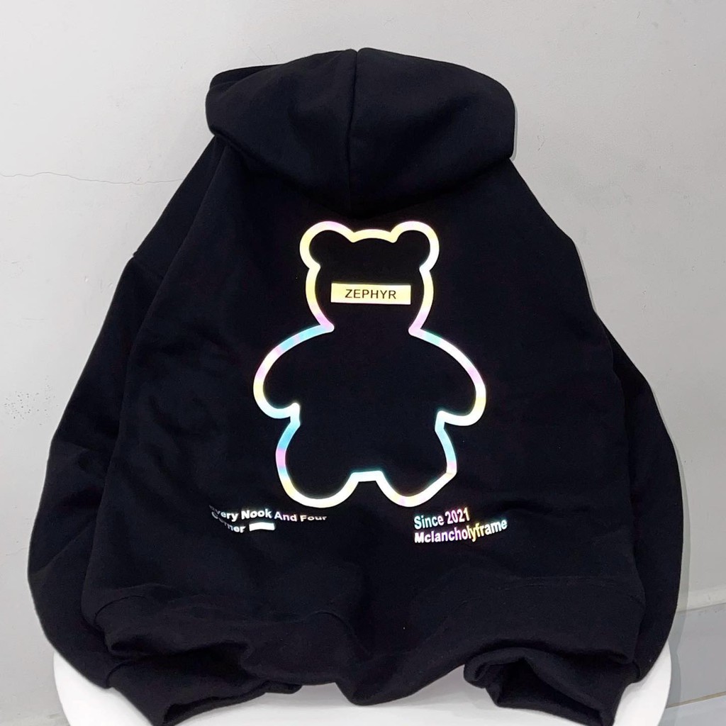 [Ảnh thật] Áo hoodie gấu phản quang (trắng - đen) | BigBuy360 - bigbuy360.vn