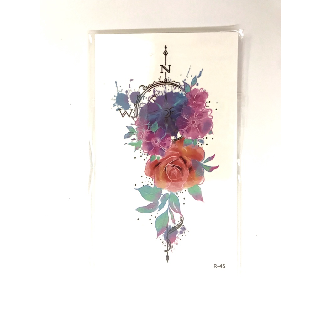 Hình xăm dán hoa màu to 10x6cm- mua 10 tặng 2 tấm đồng size