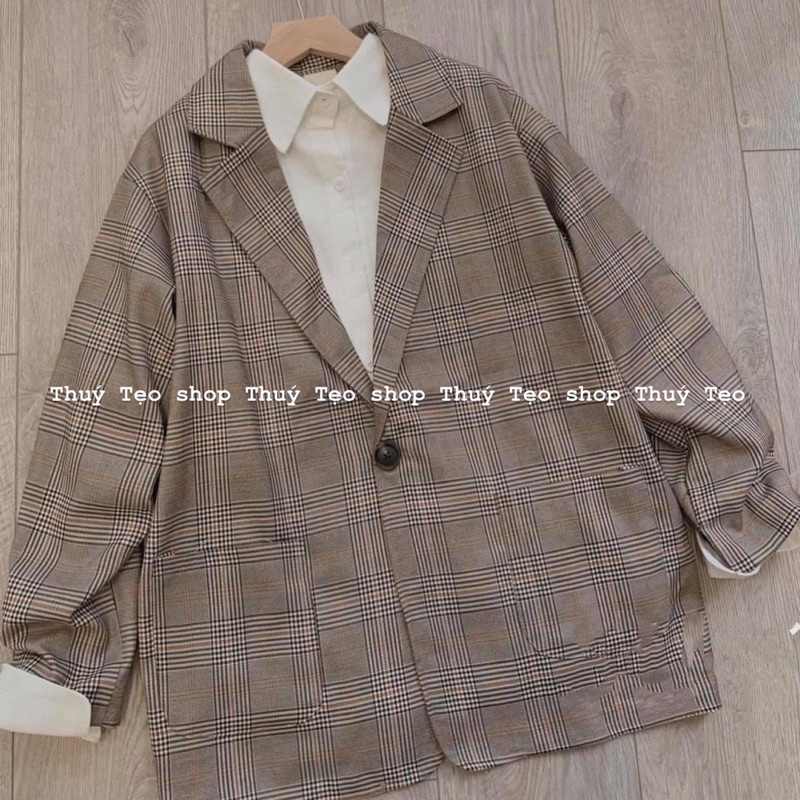 [Hàng sẵn] ÁO BLAZER MỘT CÚC KẺ NÂU CHẤT ĐẸP