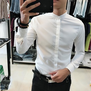 Sơ mi trắng body cổ tàu