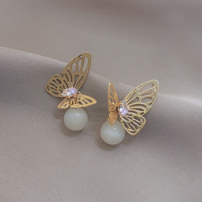 Khuyên tai bạc S925 hình bướm đính đá opal nhân tọa thiết kế thời trang cho nữ