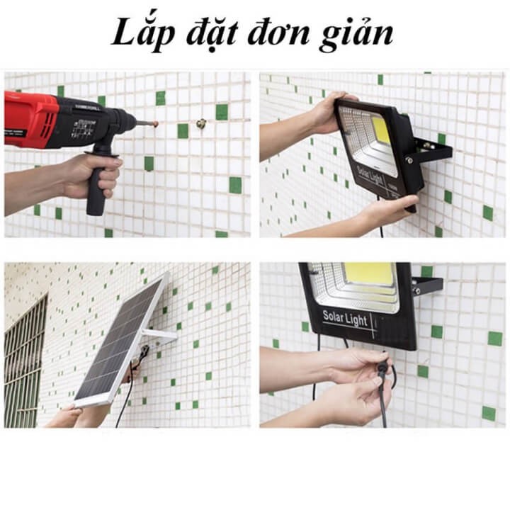 Đèn đường năng lượng mặt trời 100w cảm biến tự động sáng 245 Led, đèn pha năng lượng mặt trời có điều khiển IP67