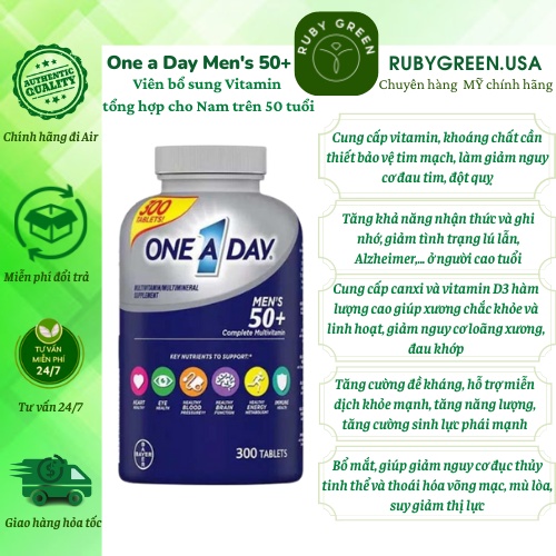 Vitamin tổng hợp One A Day Men's Multivitamin 50+, Mỹ (300v) cho nam giới trên 50 tuổi