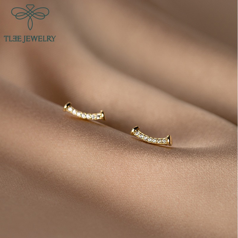 Khuyên tai bạc nữ TLEE bông tai smile nạm đá cao cấp TleeJewelry B0162