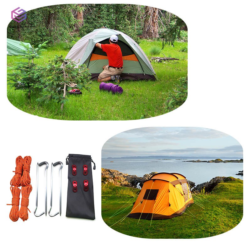 Bộ dụng cụ dựng lều gồm cọc + dây thừng + túi đựng + khóa chuyên dụng cho dịp dã ngoại