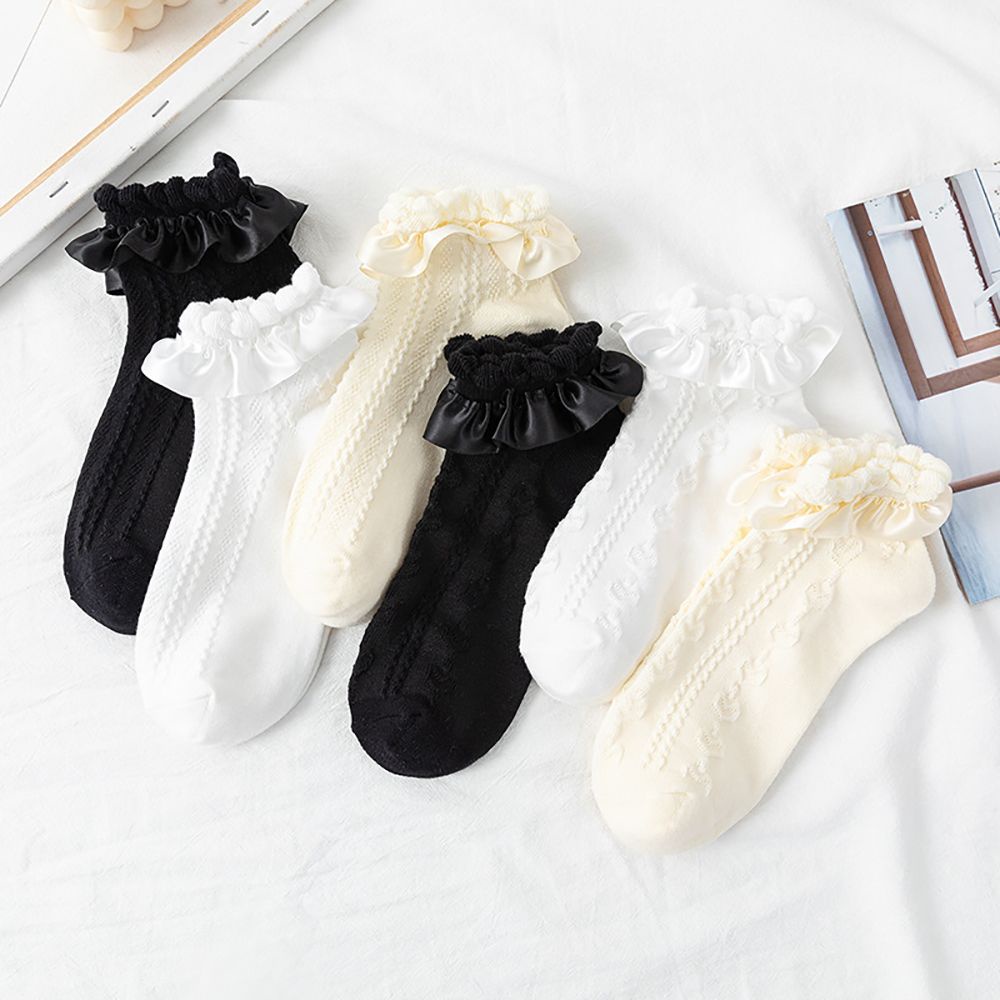 Vớ Cotton Mềm Mỏng Phối Ren Họa Tiết Trái Tim Phong Cách Lolita Ngọt Ngào Cho Nữ Taylor1